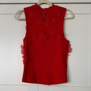 Anthropologie Red Floral Appliqué Blouse